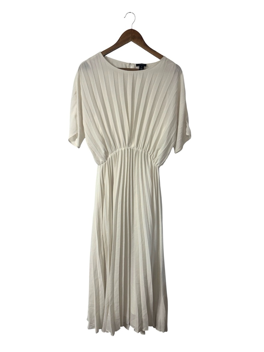 Halogen Chiffon Pleated Short Sleeve Maxi Dress Cream Ivory Long Length Medium - Picture 4 of 9